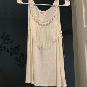 Open back cream fringe tank